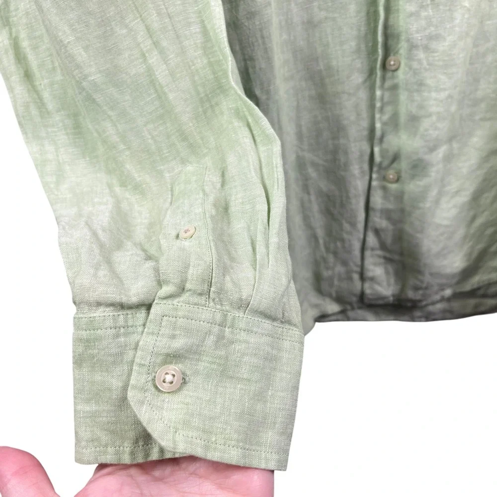 Banana Republic Classic Linen Button Shirt Mens XL Green Long Sleeve